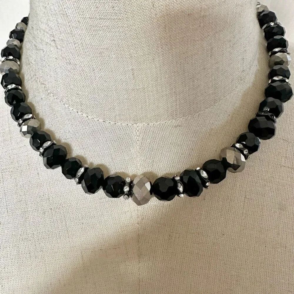 Black and silver rhinestone beaded necklace